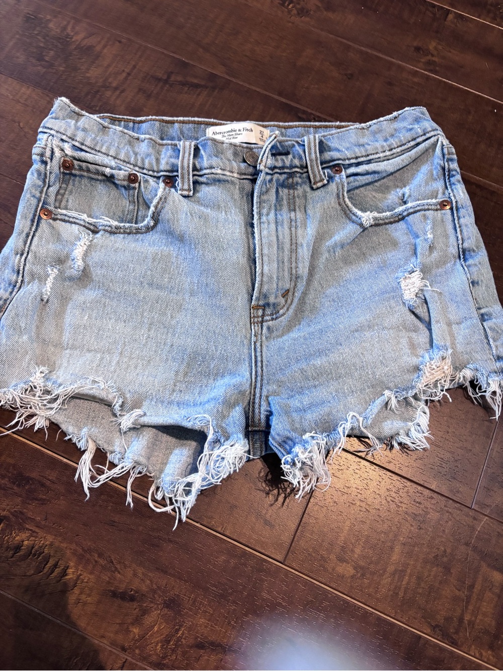Abercrombie & Fitch Light Wash Distressed Denim Cutoff Shorts